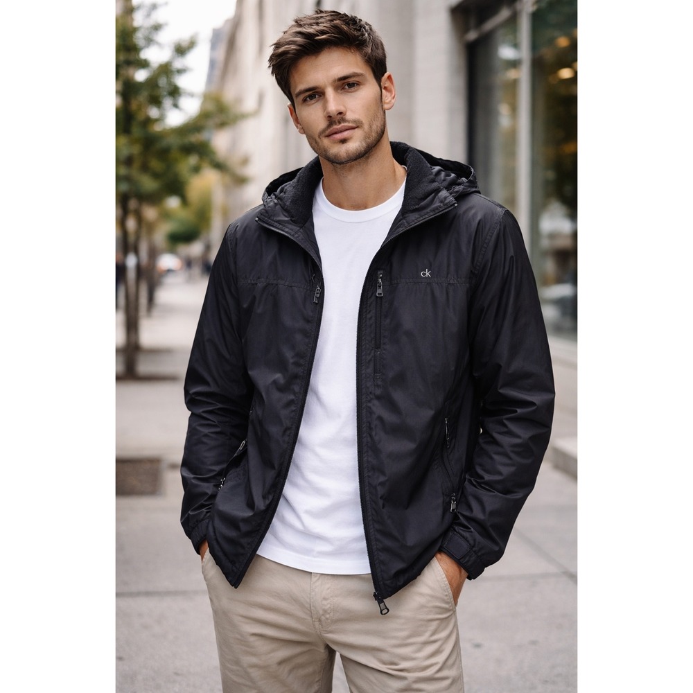 Calvin Klein Lightweight Hooded Jacket Minimal Spring Layer Full Zip Men's Sz S